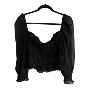 H&M Divided Black Puff Sleeve Top